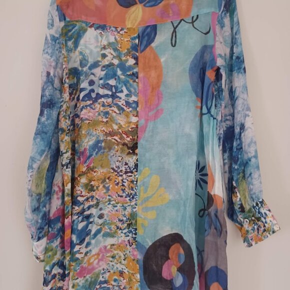 ohn Mark Women Small Sheer Tunic Blouse Abstract Floral Button Front Boho - Picture 6 of 7